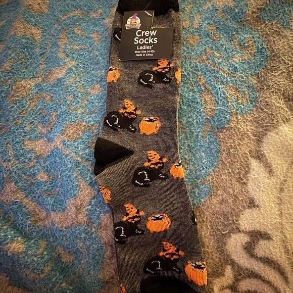 Gray and Black Crew Socks with Orange Accents